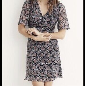 Madewell Navy Floral Dress with Pink Accents